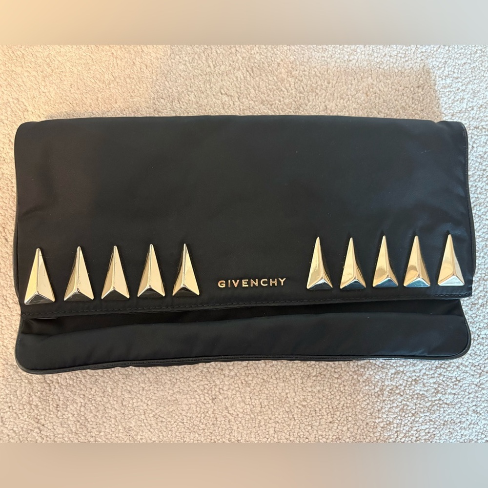 Givenchy Black Satin Clutch with Silver Pyramid Studs